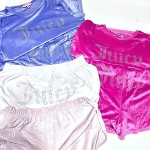 Juicy Couture sleepwear outfit bundle shorts pj set pink blue white rhinestone